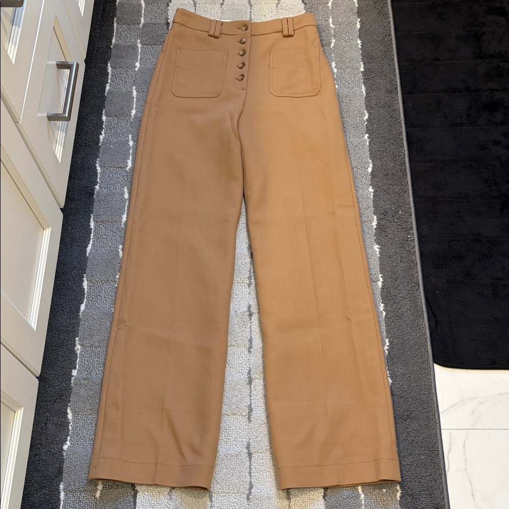 Sezane High-Rise Wide-Leg Pants in Camel - Picture 3 of 8